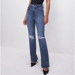 Good American Good Boy Straight Side Split Blue Jeans Size 14